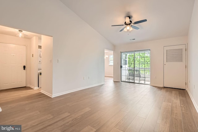 8385 Montgomery Run Rd Unit G, Ellicott City, MD 21043 - unfurnished room featuring light wood finished floors, ceiling fan, baseboards, and lofted ceiling