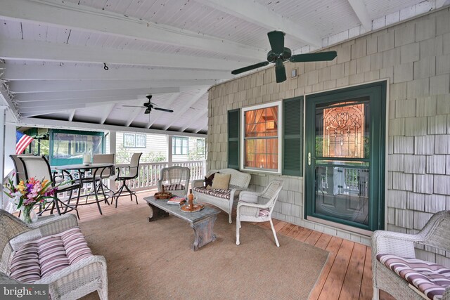 210 Pennsylvania Ave, Mount Gretna, PA 17064 - sunroom / solarium with a ceiling fan, outdoor lounge area, and outdoor dining space