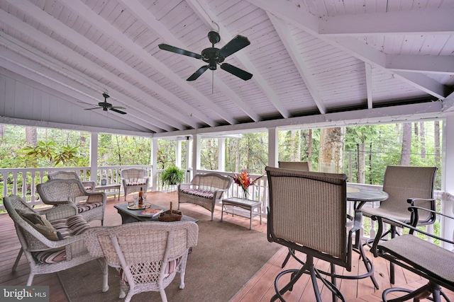 210 Pennsylvania Ave, Mount Gretna, PA 17064 - sunroom / solarium featuring a ceiling fan, outdoor lounge area, and plenty of natural light