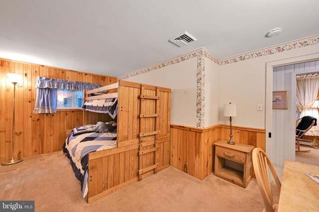 210 Pennsylvania Ave, Mount Gretna, PA 17064 - bedroom with wood walls, carpet flooring, a wainscoted wall, and a baseboard heating unit