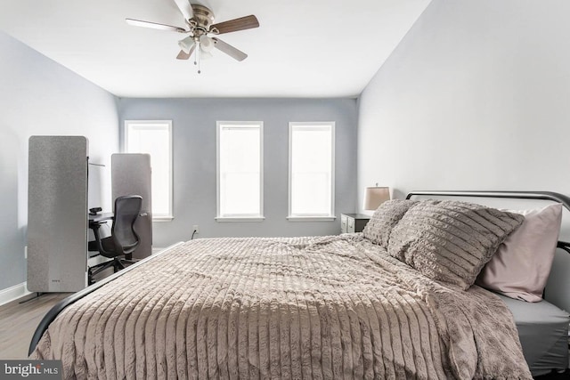 5E 27th St, Baltimore, MD 21218 - bedroom featuring wood finished floors, multiple windows, baseboards, and a ceiling fan