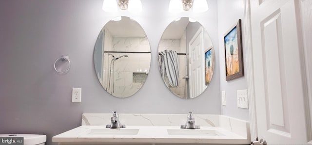 5E 27th St, Baltimore, MD 21218 - full bathroom featuring a shower with shower curtain, toilet, and double vanity