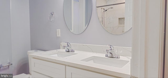 5E 27th St, Baltimore, MD 21218 - bathroom featuring double vanity, toilet, and a shower with curtain