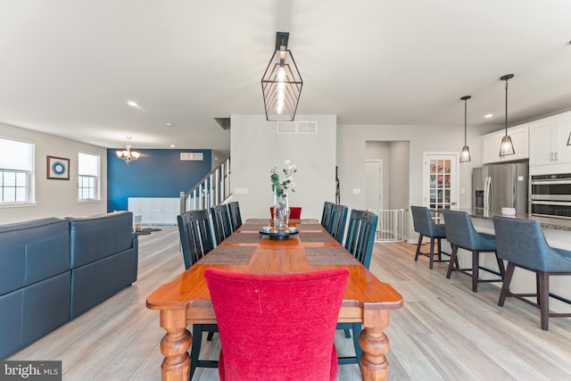 2042 Morgan Creek Dr, Quakertown, PA 18951 - dining area with light wood-style floors, a chandelier, and recessed lighting