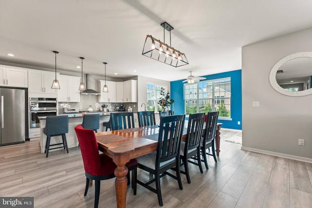 2042 Morgan Creek Dr, Quakertown, PA 18951 - dining area featuring a ceiling fan, light wood finished floors, recessed lighting, and baseboards