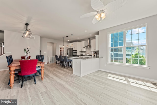 2042 Morgan Creek Dr, Quakertown, PA 18951 - dining room featuring light wood finished floors, baseboards, ceiling fan, and recessed lighting