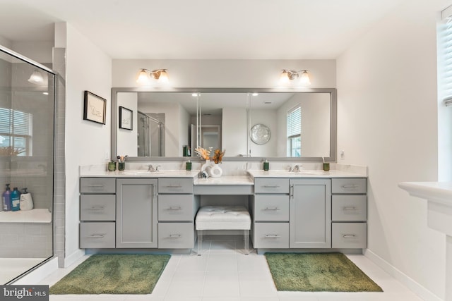 2042 Morgan Creek Dr, Quakertown, PA 18951 - full bath featuring double vanity, a stall shower, and tile patterned floors