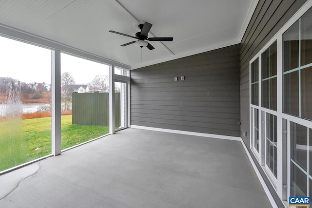 3 Farrow Ter, Charlottesville, VA 22901 - unfurnished sunroom with vaulted ceiling, ceiling fan, and a water view