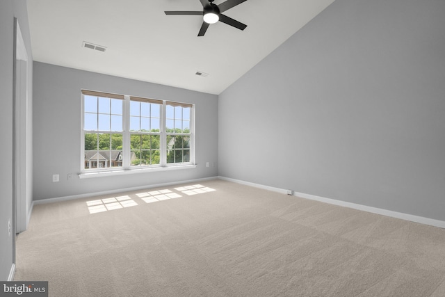 17504 Cajun Ct, Dumfries, VA 22025 - spare room featuring a ceiling fan, carpet flooring, lofted ceiling, and baseboards
