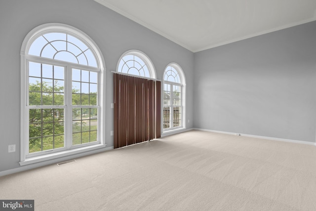 17504 Cajun Ct, Dumfries, VA 22025 - carpeted spare room featuring crown molding, vaulted ceiling, and baseboards