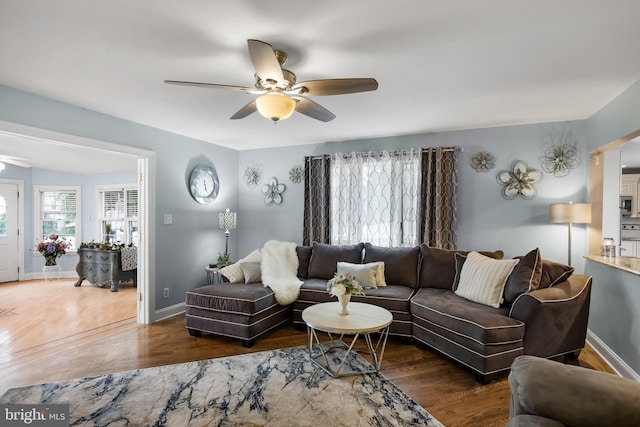 109 Johnson Ave, Oaklyn, NJ 08107 - living area with ceiling fan, wood finished floors, and baseboards