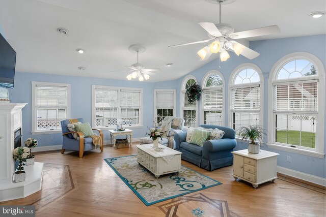 109 Johnson Ave, Oaklyn, NJ 08107 - living area featuring healthy amount of natural light, a ceiling fan, and vaulted ceiling