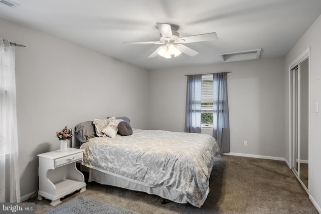 109 Johnson Ave, Oaklyn, NJ 08107 - bedroom with attic access, baseboards, dark carpet, a closet, and ceiling fan