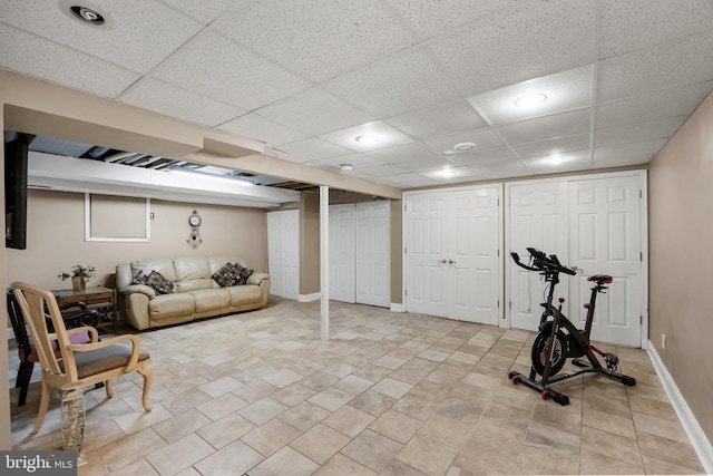 109 Johnson Ave, Oaklyn, NJ 08107 - exercise area with a drop ceiling, baseboards, and light tile patterned flooring