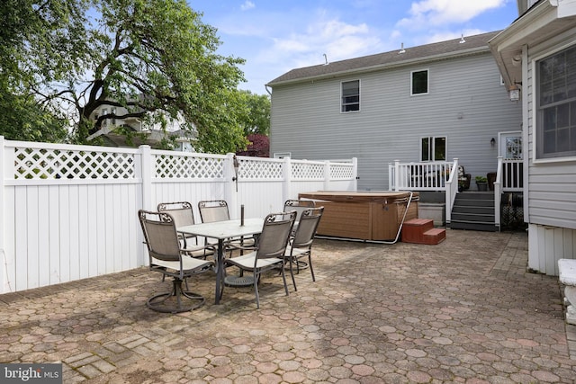 109 Johnson Ave, Oaklyn, NJ 08107 - view of patio / terrace with a hot tub, outdoor dining space, and a wooden deck