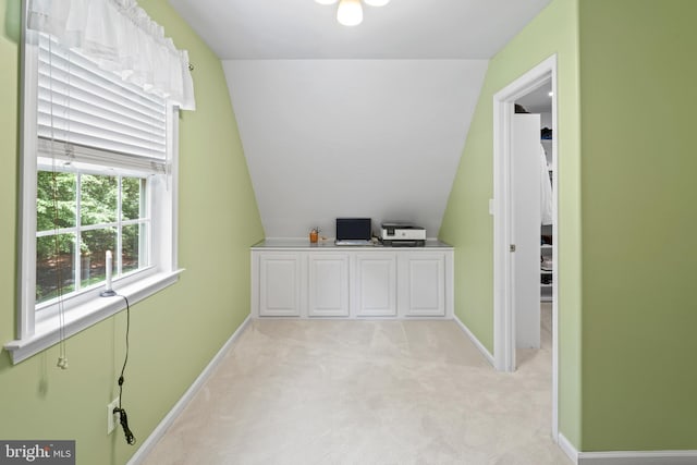 33 Waterview Dr, Pilesgrove, NJ 08098 - unfurnished office featuring light carpet, lofted ceiling, and baseboards