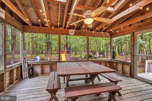 20 Laurel Dr, Tabernacle, NJ 08088 - sunroom / solarium with a ceiling fan, lofted ceiling, and outdoor dining area