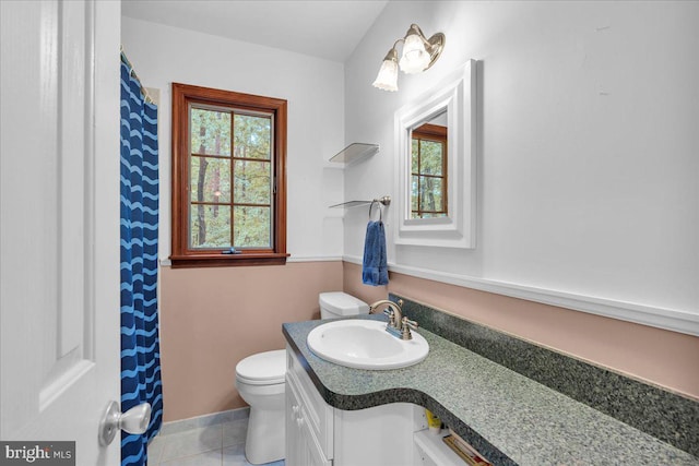 20 Laurel Dr, Tabernacle, NJ 08088 - bathroom featuring toilet, tile patterned flooring, vanity, baseboards, and curtained shower