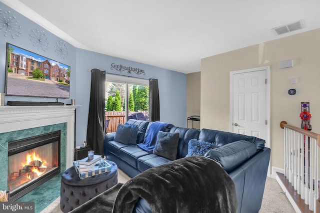 6 Victoria Sq, Frederick, MD 21702 - carpeted living area featuring a high end fireplace