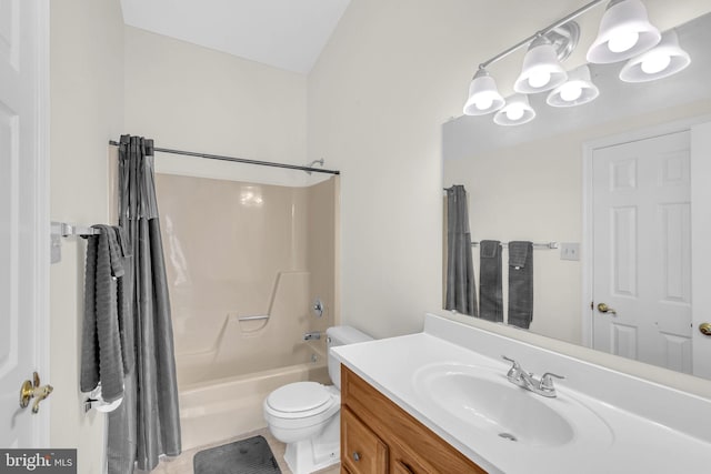 6 Victoria Sq, Frederick, MD 21702 - bathroom with vanity, shower / bath combo with shower curtain, toilet, and lofted ceiling