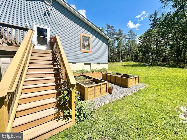 415 Rolly Rd, Mount Jackson, VA 22842 - view of property exterior featuring a garden, stairway, crawl space, and a lawn