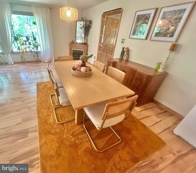 415 Rolly Rd, Mount Jackson, VA 22842 - dining area with a glass covered fireplace and light wood-style floors