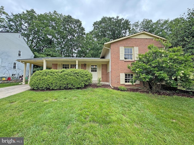 13021 Morningside Ln, Silver Spring, MD 20904 - tri-level home featuring brick siding, a front lawn, driveway, and an attached carport