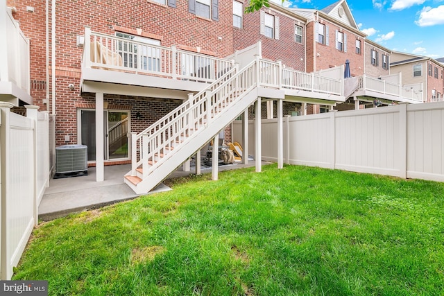 14039 Fox Hill Rd, Sparks, MD 21152 - back of property with brick siding, cooling unit, a deck, and a patio area
