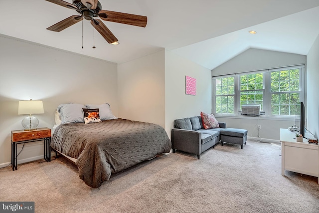 11920 Mays Chapel Rd, Lutherville Timonium, MD 21093 - bedroom with baseboards, carpet flooring, lofted ceiling, and a ceiling fan