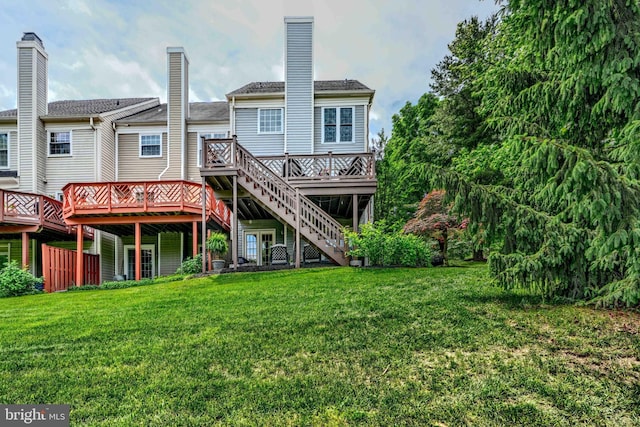 11920 Mays Chapel Rd, Lutherville Timonium, MD 21093 - rear view of property featuring a deck, a yard, stairs, and a chimney