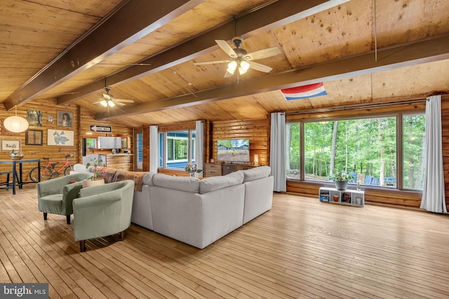 11621 Deadwood Dr, Lusby, MD 20657 - living room with wood-type flooring, a ceiling fan, and wood ceiling