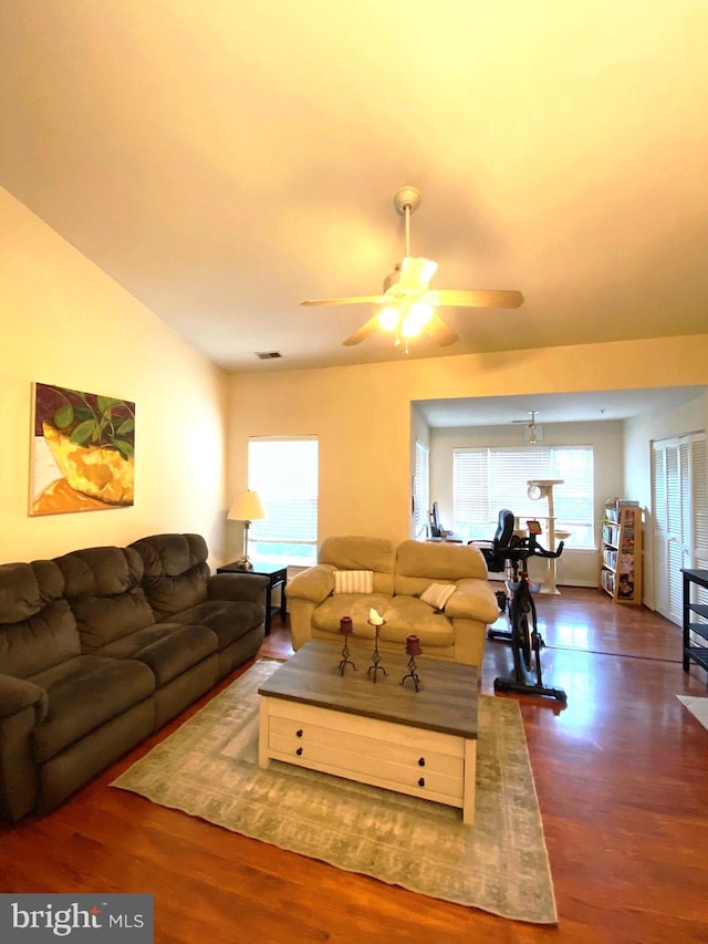 600 Moonglow Rd Unit 302, Odenton, MD 21113 - living area with dark wood-style flooring and a ceiling fan