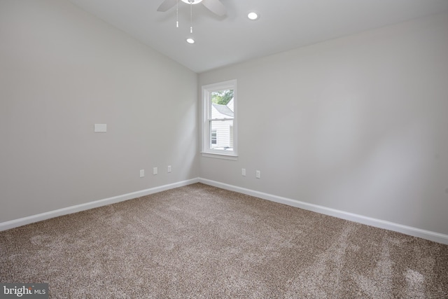 609 Eldrid Dr, Silver Spring, MD 20904 - spare room featuring carpet floors, ceiling fan, baseboards, vaulted ceiling, and recessed lighting