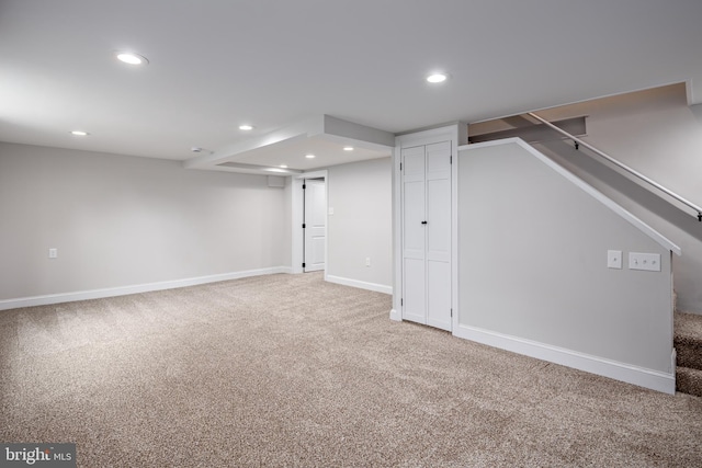 609 Eldrid Dr, Silver Spring, MD 20904 - finished basement featuring carpet, recessed lighting, stairway, and baseboards