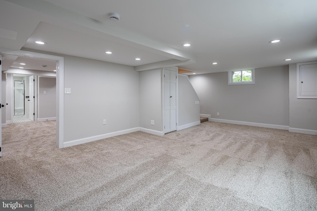 609 Eldrid Dr, Silver Spring, MD 20904 - basement with recessed lighting, light carpet, and baseboards