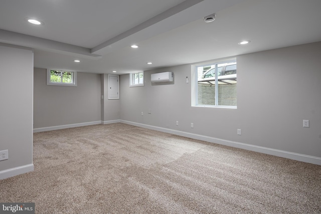 609 Eldrid Dr, Silver Spring, MD 20904 - basement with a wall unit AC, recessed lighting, carpet flooring, and baseboards