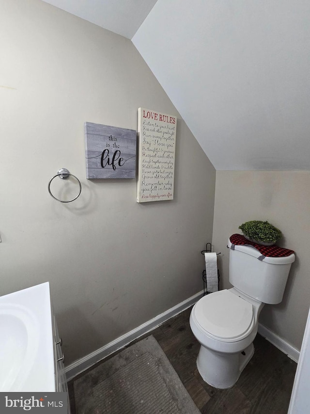 355 Leonard Ave, Hamilton, NJ 08619 - bathroom with wood finished floors, vanity, and lofted ceiling