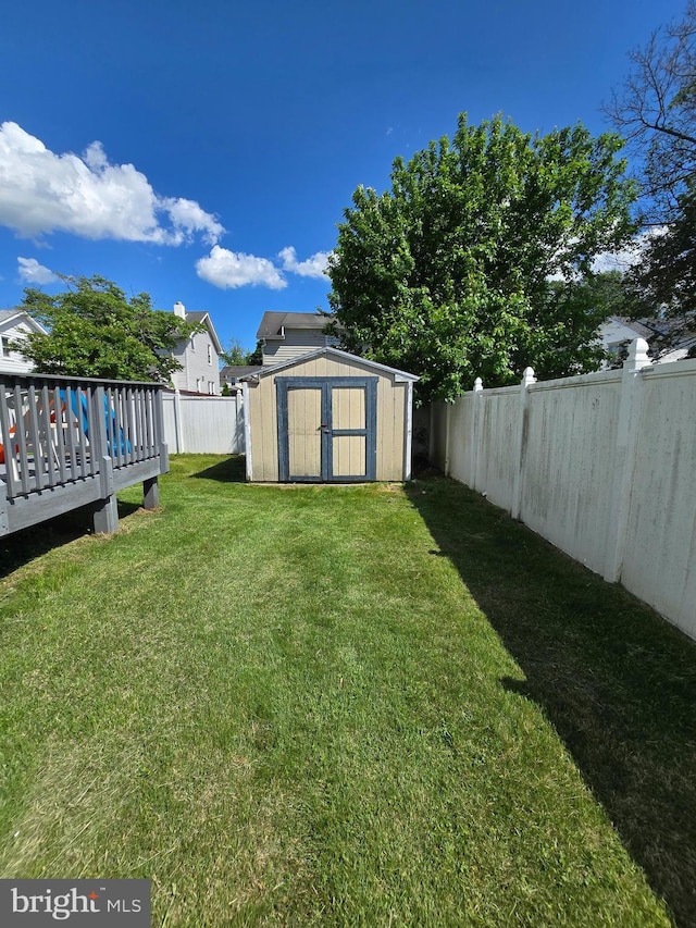 355 Leonard Ave, Hamilton, NJ 08619 - fenced backyard featuring a storage unit and a wooden deck