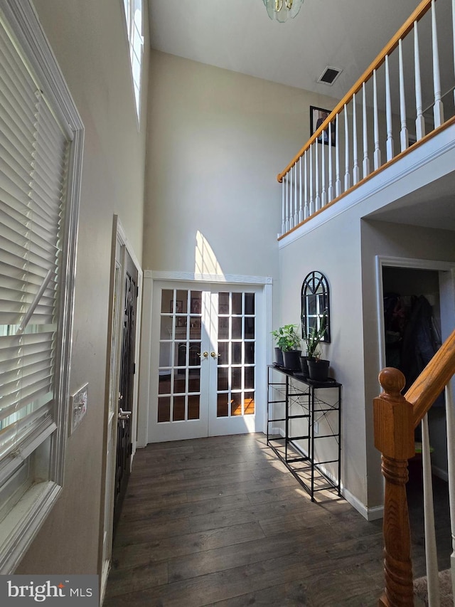 355 Leonard Ave, Hamilton, NJ 08619 - entrance foyer featuring a towering ceiling, french doors, and hardwood / wood-style flooring