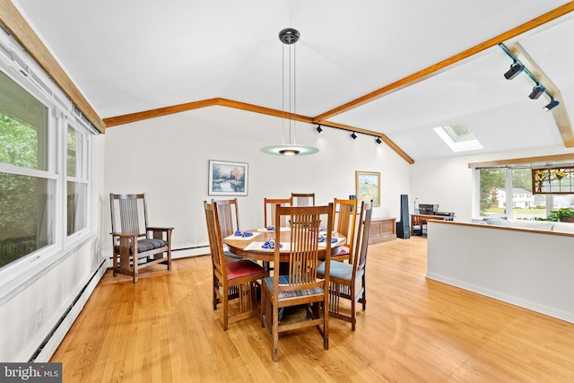 3 Vanderveer Dr, Lawrenceville, NJ 08648 - dining area featuring lofted ceiling, a skylight, rail lighting, plenty of natural light, and light wood-style floors