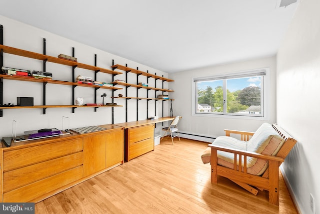 3 Vanderveer Dr, Lawrenceville, NJ 08648 - living area with light wood-style floors, a desk, a baseboard heating unit, and baseboards