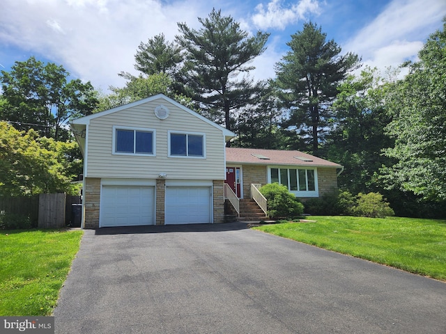 3 Vanderveer Dr, Lawrenceville, NJ 08648 - tri-level home with stone siding, asphalt driveway, and a garage