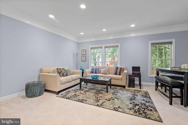 4320 Thomas Brigade Ln, Fairfax, VA 22033 - living room featuring ornamental molding, carpet, healthy amount of natural light, baseboards, and recessed lighting