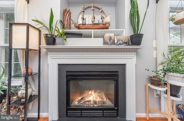 18 Basket Ct, Stafford, VA 22554 - detailed view of a glass covered fireplace, wood finished floors, and baseboards
