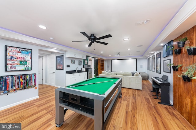 18 Basket Ct, Stafford, VA 22554 - rec room featuring light wood-style flooring, ceiling fan, pool table, recessed lighting, and a sink