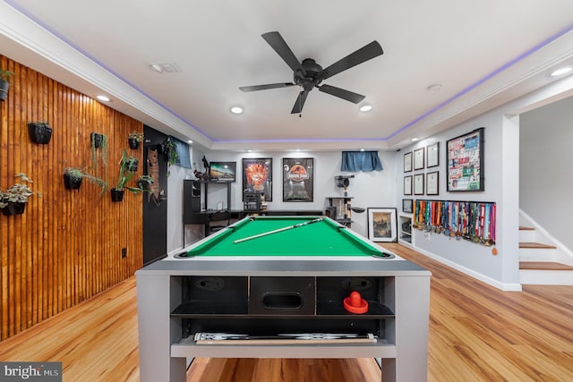 18 Basket Ct, Stafford, VA 22554 - recreation room with a ceiling fan, wood finished floors, billiards, and recessed lighting