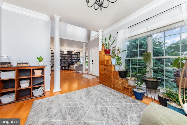 18 Basket Ct, Stafford, VA 22554 - sitting room featuring ornate columns, ornamental molding, and wood finished floors