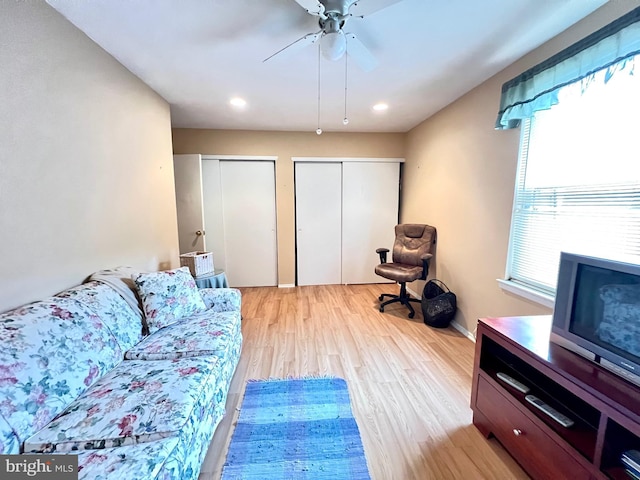 9939 Wingtip Rd, Philadelphia, PA 19115 - living area with light wood-type flooring, ceiling fan, and recessed lighting