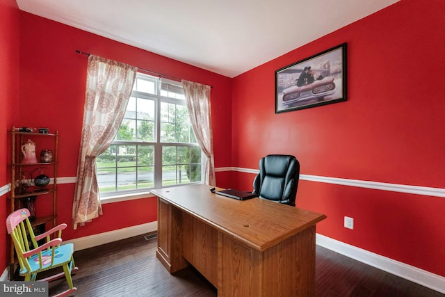 43268 Heavenly Cir, Leesburg, VA 20176 - office with healthy amount of natural light, baseboards, and dark wood finished floors