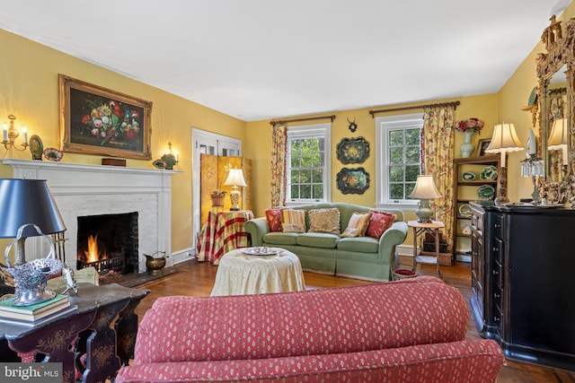 60 Old Eagle School Rd, Wayne, PA 19087 - living room with a high end fireplace and wood finished floors